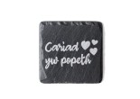 Welsh slate square coaster with santes dwynwen design love is everything